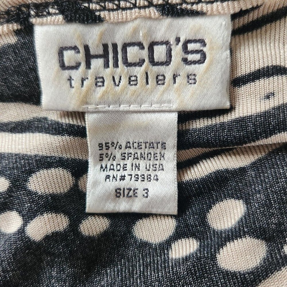 Chicos Travelers Black Beige Tie Front Cardigan Top 3/4 Sleeves Size 3 XL - Picture 7 of 7